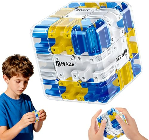 Stort 3D-labyrintpussel, 3D-pussel maze kub 2-i-1 kullabyrint trollerikub stresslindring leksak, pedagogisk leksak gåva för barn vuxna (blå)