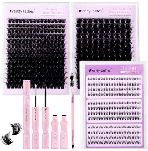 Kit Individuella Ögonfransar 100D+200D+3 Stilar Nedre Fransar MIX 10-18mm D Curl Naturliga Fluffiga Cluster Lashes med Lim, Försegling & Borste – DIY fransförlängning hemma(100D-200D-Kit)