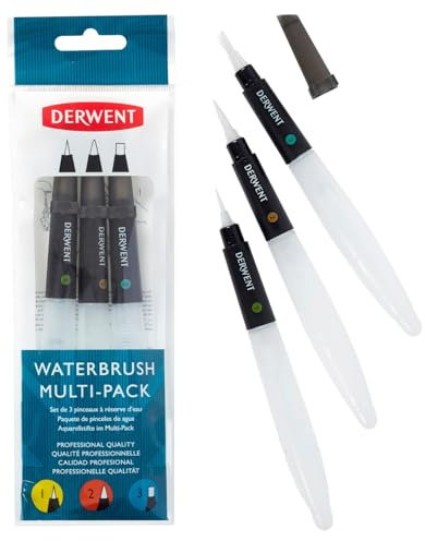Derwent Waterbrush For Watercolour Painting, Pack Of 3, Includes Chisel Tip, Fine Tip & Medium Tip, Professional Quality, 2301975