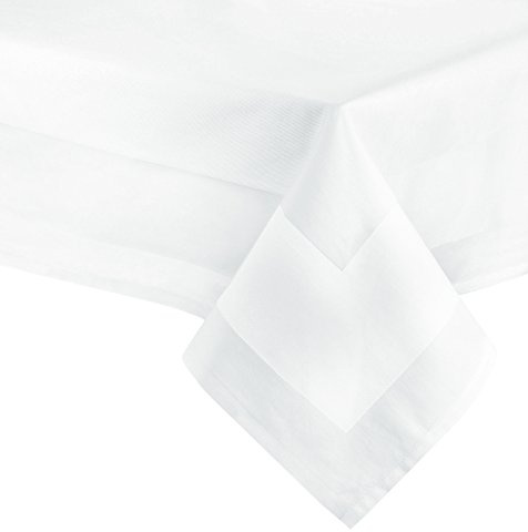 ZOLLNER Tovaglia elegante in 210x210 cm (dopo il primo lavaggio) - Copritavola robusto e di lunga durata in cotone - lucentezza di seta con bordatura - lavabile a 95°C - bianca