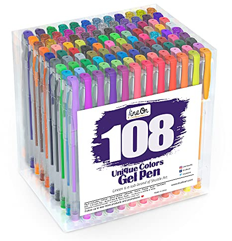Lineon Gel Pens 108 Colours Gel Pen Set for Adult Colouring Books Art Markers