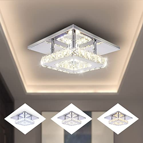 diisunbihuo Modern Crystal Chandelier 7.9 Inches Led Ceiling Light Mini Square Flush Mount Ceiling Light for Bedrooms Dinning Rooms Hallway(Changeable Color,15W)