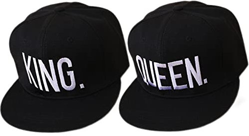 2 Stück Kappe Basecap, King & Queen Baseball Cap, Stickbuchstaben Paar Hip-Hop Flat Cap, Unisex Männer Damen, für Paare, Rap, Outdoor(Schwarz)