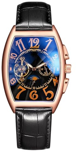 RORIOS Herr automatisk klocka mekanisk klocka med läderrem Tourbillon klocka skelett urtavla armbandsur för män, Roséguld svart, 220mm, Mekanisk, automatisk klocka