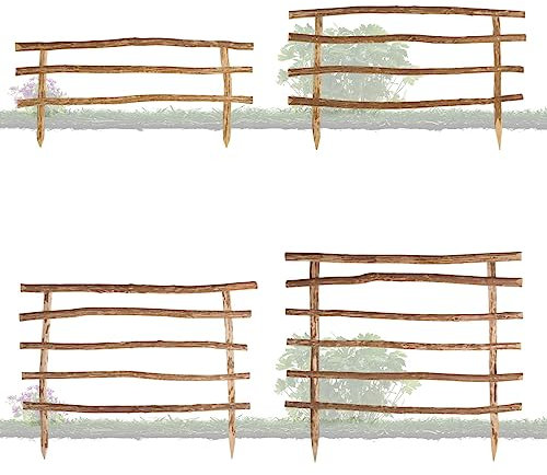 BooGardi ribbstaket byggsats med stolpar – höjd 60 cm x bredd 100 cm – 4 höjder/10 bredder – trädgårdsstaket – Trästaket av hasselnöt – rustikt staketelement