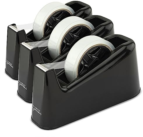 Rapesco 1740 Business Pack: 3 Klebebandabroller 500 und 3 Transparente Klebebandrollen, Schwarz