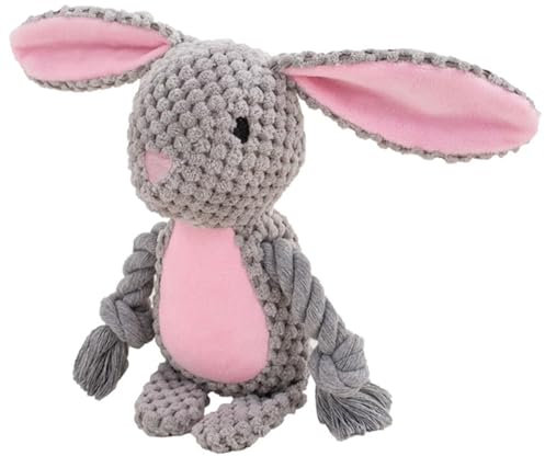 TONYFY Hundespielzeug, Hund Quietschspielzeug mit Knitterpapier, Plüschtier Hund Plüsch Kauspielzeug, Baumwollseil interaktives Spielzeug für Welpen, kleine, mittlere Hunde (Grauer Hase)