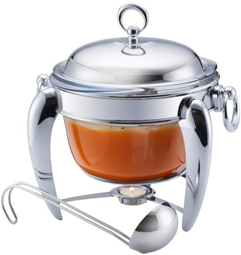 Galashield 4 QT Soup Warmer | Soup Tureen for Parties Buffet, Stainless Steel Soup Chafer with Glass Serving Dish and Ladle