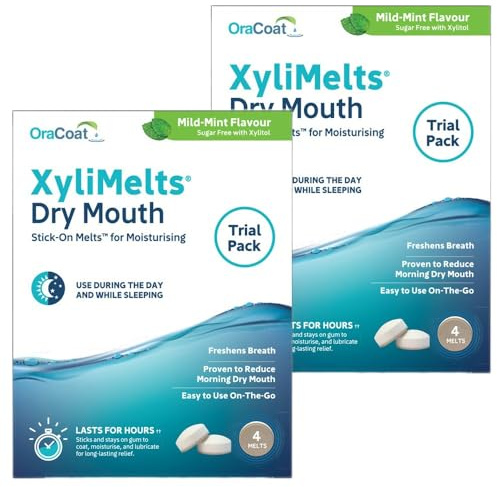XyliMelts Mild Mint Dry Mouth Relief Trial Pack (10 Count) – Xylitol Oral Adhering Tablets for Day or Night Use, Long-Lasting Dry Mouth Relief & Saliva Support