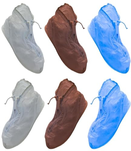 MAKA Copriscarpe Impermeabile Pioggia Riutilizzabile in Gomma con Zip PVC per Bicicletta Escursionismo Lavori all'Aperto Suola AntiScivolo Leggero Lavabile in Lavatrice Copre Stivali Ciabatte (Blu)