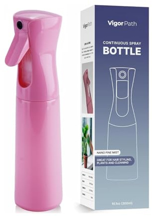 VIGOR PATH Continuous Spray Bottle for Hair – Fine Mist Mister for Hairstyling, Cleaning, Plants, Pets, Barbers, Salons, and Essential Oil Applications (300ml/10 oz) Pink
