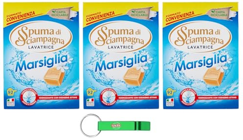 3x Spuma Di Sciampagna Lavatrice Marsiglia,Waschmaschine Waschmittel mit Marseille-Duft,Waschpulver 92 Wäschen,4140g + Beni Culinari Kostenloser Schlüsselanhänger