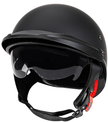 CARTMAN Matte Black Open Helmet XL, DOT Approved Sun Visor Quick Buckle