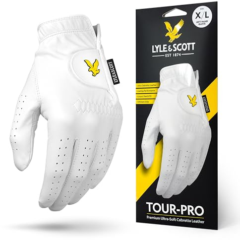 Lyle & Scott Tour Pro Gant de Golf en Cuir de cabretta Ultra Doux – Adhérence Ultime, contrôle de l'humidité, Durable – Gant de Golf pour Homme Blanc, Taille XL, Main Gauche