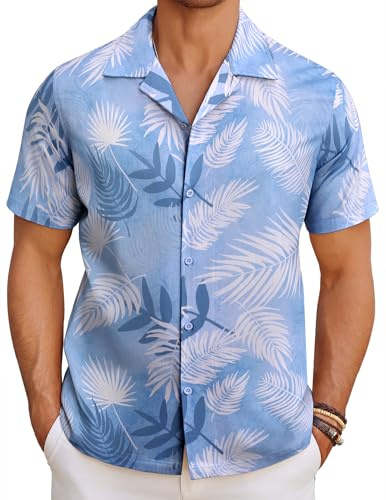 COOFANDY Camicia Hawaiana Uomo a Maniche Corte, Camicia Casual Maglietta Aloha, Camicia da Uomo Hawaiana, Camicia Fiori Uomo Camiciotto Estivo Foglie in Silhouette B M