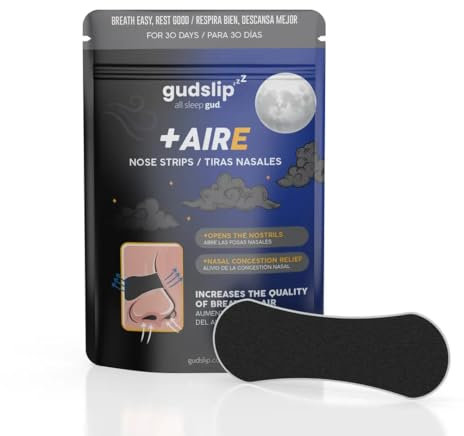 Tiras Nasales Gudslip® – Suministro de 30 Días para Mejorar la Respiración Nasal, Reducir los Ronquidos y Aliviar la Congestión – Cómodas y Efectivas para un Sueño Reparador