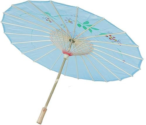 Uteruik Fabric Bamboo Umbrella 21 Dia Flower Printed Umbrella Parasol Woman Parasol Chinese Handmade Fabric Parasol Floral Decorative Accessories