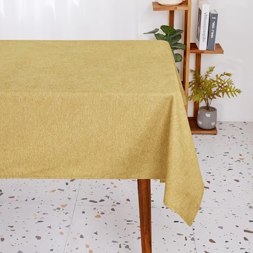 Deconovo Tischdecke Abwaschbar Lotuseffekt Tischwäsche Wasserabweisende Esszimmer Küchentischdecke Tischtuch für Esstisch Küche Garten Tischdecken Wohnzimmer Tischschutz, 130x130 cm, Gelb, 1 Stück