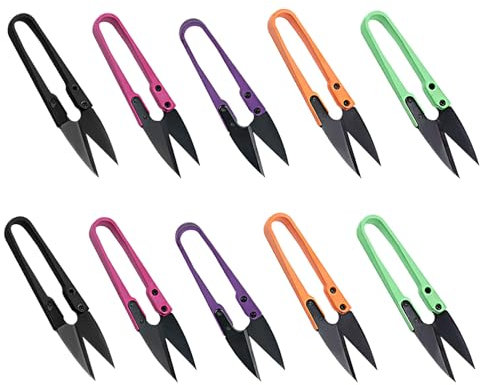 IETWATE Lot de 10 ciseaux de coupe en acier au carbone pour point de croix - Pour bonsaï en forme de U - Mini ciseaux à plantes - Pour la coupe de tissu, les travaux manuels, les plantes, les projets