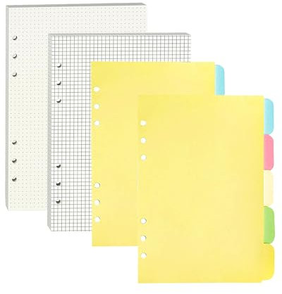 A5 Nachfüllbare Notizpapier Set 6 Löcher, 120 Blätter A5 Nachfüllpapier, 10 Stücke Farbige Trennblätter, Ordnerfüllpapier für Ringbuch, Agende, Tagebücher