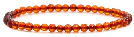 LAKADA Bracelet en ambre véritable pierre précieuse avec perles rondes de 4 mm - différentes longueurs - bracelet en pierres précieuses porte-bonheur talisman cadeau