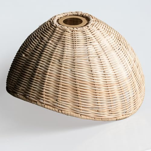 Paralume rustico in rattan con paralume intrecciato a mano, rotondo, E27, design boho, colore naturale (1, beige)