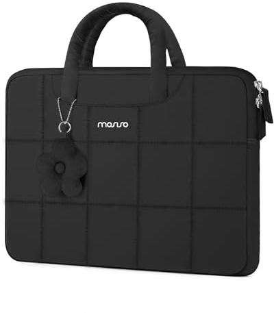 MOSISO 13.3 pollici Custodia Laptop,13-13.3 pollici Borsa PC Gonfia Compatibile con MacBook Air 13 13.6/Neo/Pro 13/14,HP ASUS Lenovo,Borsa Rectangle Quilted Manico&Ciondolo Flower, Nero