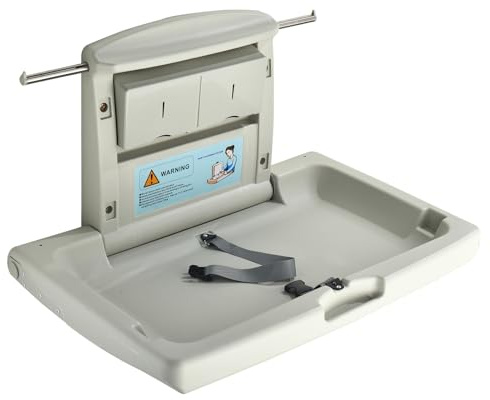 Fold-Down Baby Changing Station - Wall-Mounted, Space-Saving Design with Safety Straps for Commercial & Residential Restrooms (Grey)