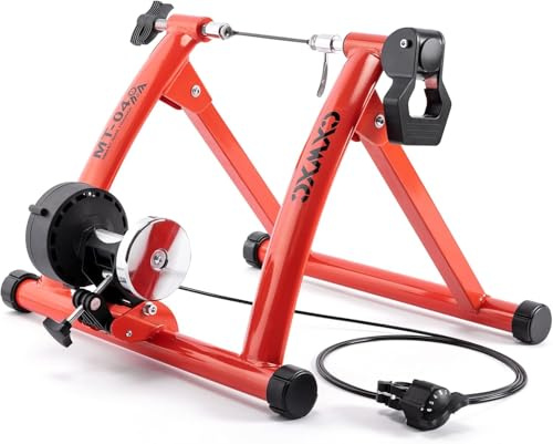 CXWXC Allenatore a rulli per bicicletta, pieghevole, in acciaio, con sgancio rapido, per bicicletta da 26 – 29 pollici, per allenamento in bicicletta, a casa, per interni (Rojo)