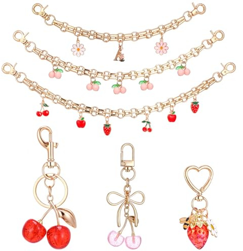 Ovveroche 6 pcs Cherry Keychain Purse Charms for Handbags, Fruit Bag Charms Purse Extender Chain for Handbag Backpack, Cute Birthday Mothers Day Valentine Day Gifts for Women