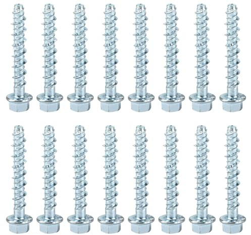 Lot de 30 vis à béton M6 x 50 mm, vis à béton à tête hexagonale, vis à béton sans chevilles, galvanisées avec rondelle, vis d'ancrage pour maçonnerie industrielle, architecture en béton