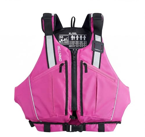 Owntop Adult Buoyancy Aid | Adjustable Swim Vest with Large Pockets | Reflective Strips & Free-Motion Armhole | Buoyancy Vest Jacket for Kayaking, Fishing, Boating, Paddle (Pink,M-L)