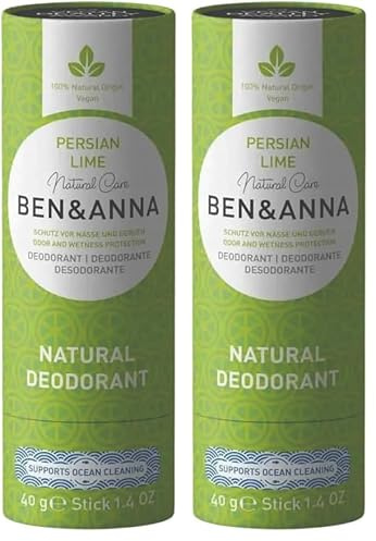 BEN & ANNA Persian Lima – Desodorante en barra natural para hombre y mujer, vegano y cosmética natural, sostenible en tubo de papel, contra la sudoración intensa, sin aluminio (40 g (1 paquete), lima)