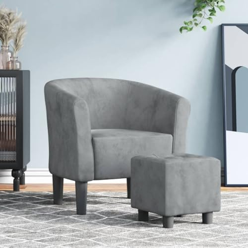 Mokuyary Sillón club con reposapiés, color gris oscuro, de terciopelo, silla de lectura, sofá individual, sillón de televisión, para salón, dormitorio, salón, estudio, habitación de invitados