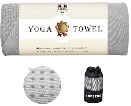 HAPBEAR Toalla de Yoga Antideslizante 183x62cm para con Puntos de Agarre | Microfibra Supeabsorbente y Suave, Ideal para Yoga Caliente, Pilates y Ejercicio Fitness