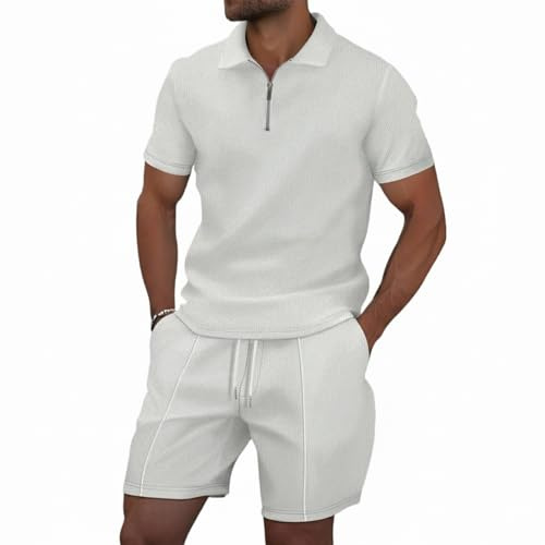 MSIYOW Tuta Uomo Sportiva Completo Uomo Casual T-Shirt Maniche Corte e Pantaloncini Abbigliamento Set Estiva(2XL, Bianco)