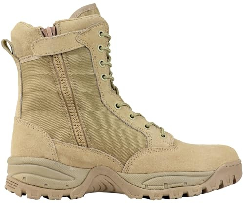 Maelstrom Military Tactical Work Boots with Side Zipper, Tan, Size 12M