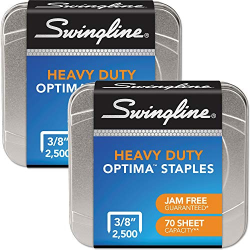 Swingline Staples, Optima, Heavy Duty, 3/8 Length, Jam Free, 125/Strip, 2500/Box, 2 Pack (35557)