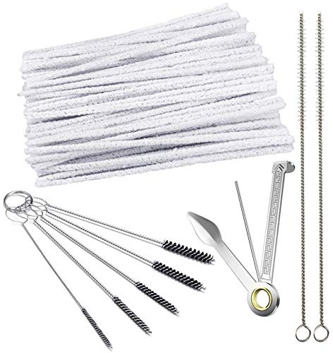 Pipe Cleaners Tool Set,100 Hard Bristle Pipe Cleaners,3-in-1 Pipe Tamper Reamer,1 Mini Nylon Brush Set,2 Pieces Straw Cleaning Brushes,Tobacco Pipe Cleaners for Pipe Smoking,Teapot Drinkware Cleaning