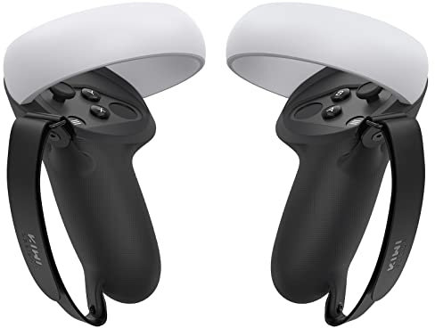 KIWI design Controller Grips Cover mit Verstellbarem Handschlaufe, Griffabdeckung Kompatibel mit Quest 2 Zubehör(Schwarz, 1 Paar)