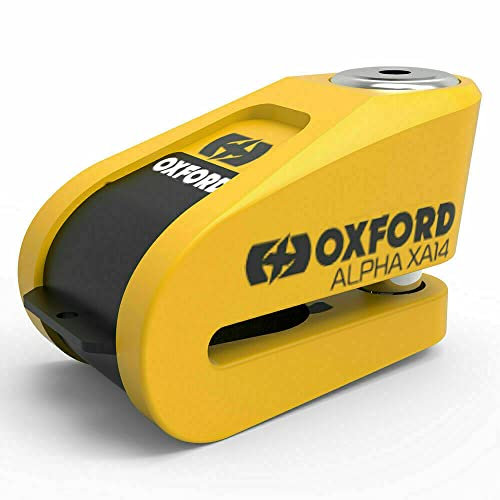 Oxford Security Alpha XA14 Motorcycle Bike Disc Lock 14mm Yellow Security Alarm Free Cable (Yellow)