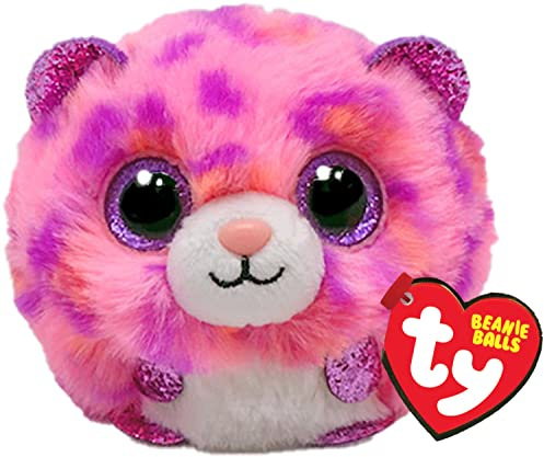 TY Beanie Balls Topaz Le Léopard Rose avec Les Œillets Violet Glitter, Animaux en Peluche Doux et Rond à Collectionner 8 cm T425401