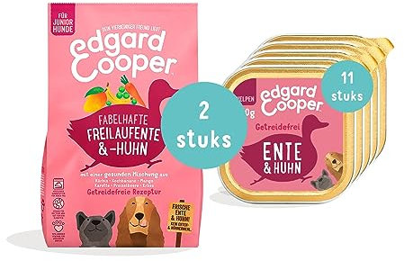 Edgard & Cooper natürliches Premium Trockenfutter für Welpen, getreidefrei und proteinreich Ente & Huhn, 2.5 kg + Edgard & Cooper Nassfutter Junior Welpenfutter Ente & Huhn 150gx11