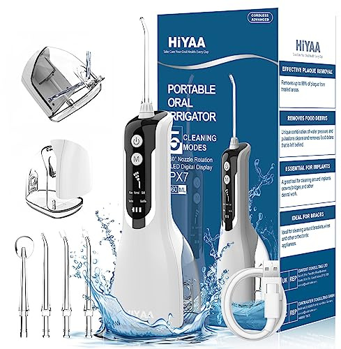 Water Flossers for Teeth Cordless Oral Irrigator Dental Flosser with 5 Modes, 360ML Portable Dental Water Flosser with 4 Jet Tips & USB Rechargeable Use for Travel-White