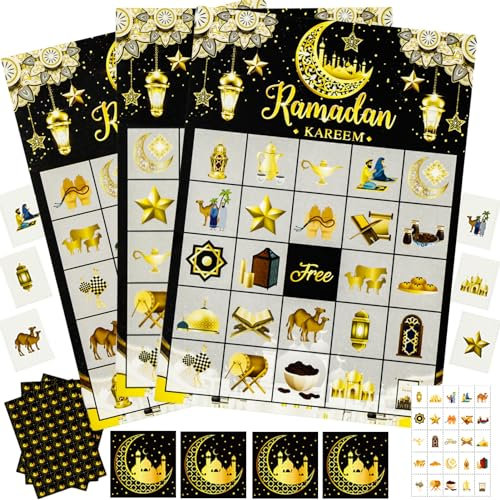 Meanju Ramadan Bingo Spiel,Ramadan Kartenspiel,Ramadan Bingo Kinder für Familie,Schule,Klassenzimmer,Partyzubehör,Gastgeschenke