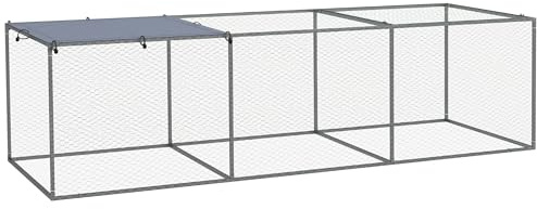 PawHut Recinto gallinero Jaula de conejera exterior 3 m² para pequeños animales, Ponederos gallinas, Jaulas, dim. 3 x 1 x 0,8 m Acero galvanizado, 1 Puerta superior, Espacio cubierto lona