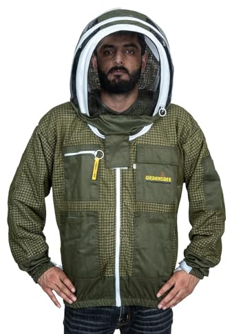 URBANSBEE Veste Apiculteur Professionnelle Apiculture 3 Couches Ultra Ventilee avec Voile Fantaisie et Chapeau Protection Apicole Respirante Anti Piqures Confortable Legere