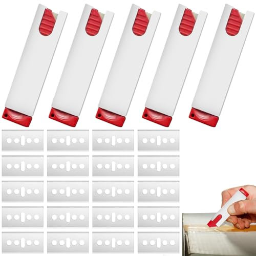5 Stück Cuttermesser mit Klingeneinzug, Mini Sicherheits-Messer mit 20 Ersatzklingen Cutter mit automatischem Klingen-Rückzug Extra Scharf für Projekte und Schneiden, Büro, Zuhause, Kunsthandwerk
