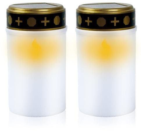 Litinliv 2 Pièces Eclairage LED la Lampe de Cimetière,Bougie de Tombe pour Lampes,Blanc Bougie de CimetièRe,Bougies funéraires à LED,CimetièRe LumièRes Solaires,pour cimetière avec éclairage LED