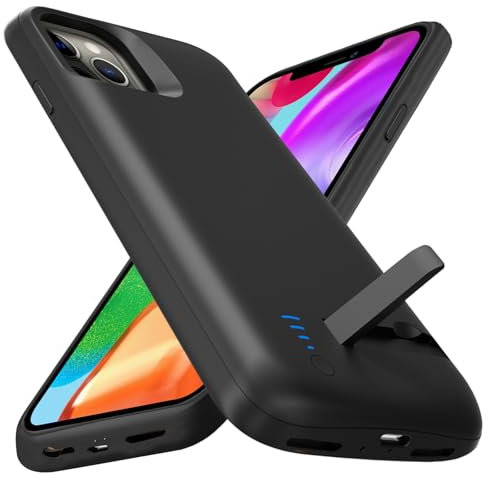 Giabuao Akkuhülle für iPhone 12/12 Pro,(8500 mAh) Powerbank mit Standfuß Schlanke Wiederaufladbare Erweiterte Ladehülle,Tragbare Schutzhülle mit Akku für iPhone 12/12 Pro,(6,1 Zoll) – Schwarz